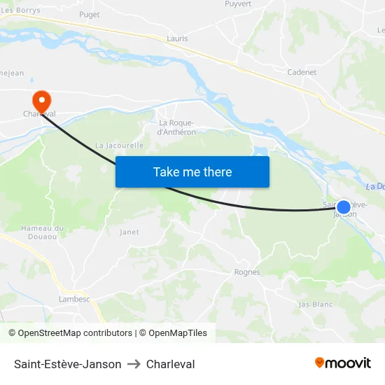 Saint-Estève-Janson to Charleval map