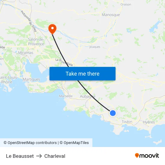 Le Beausset to Charleval map