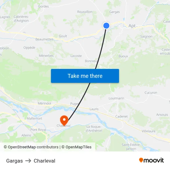 Gargas to Charleval map