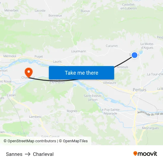 Sannes to Charleval map