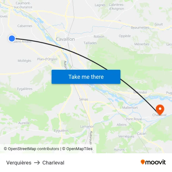 Verquières to Charleval map