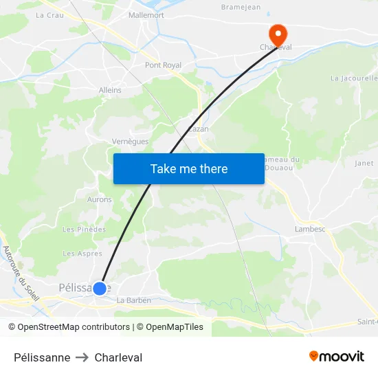 Pélissanne to Charleval map