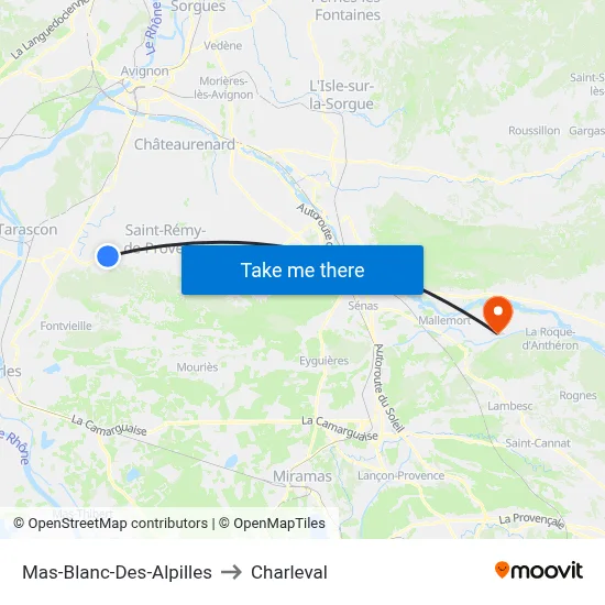 Mas-Blanc-Des-Alpilles to Charleval map