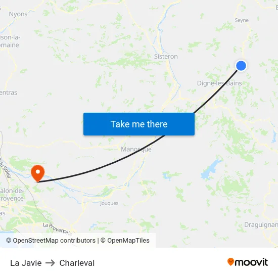 La Javie to Charleval map