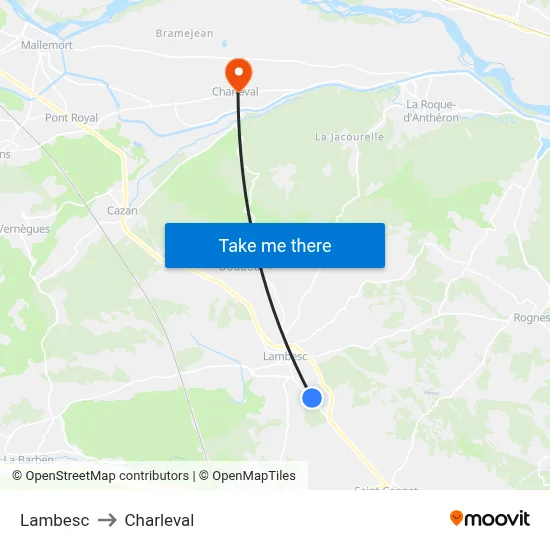 Lambesc to Charleval map