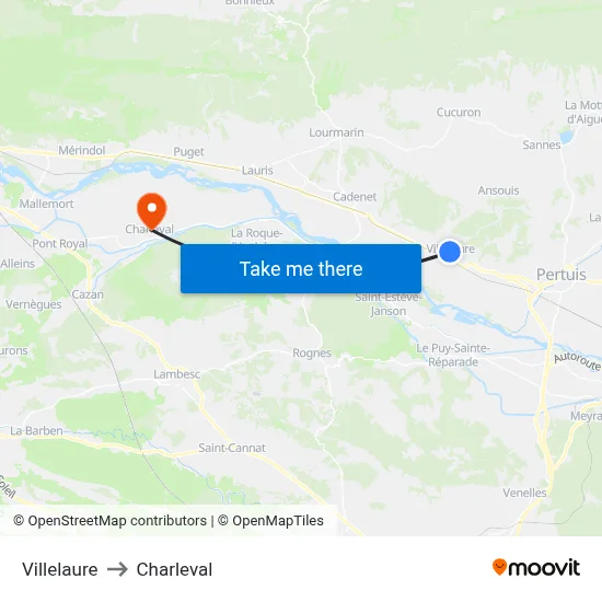 Villelaure to Charleval map