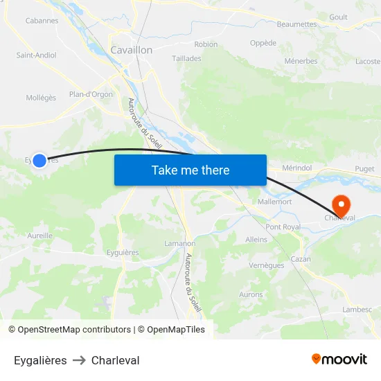 Eygalières to Charleval map