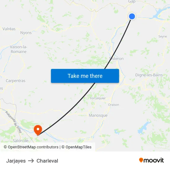 Jarjayes to Charleval map