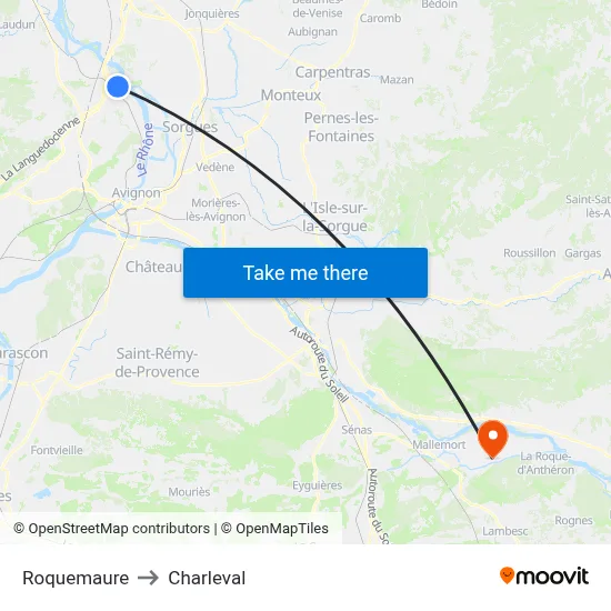 Roquemaure to Charleval map