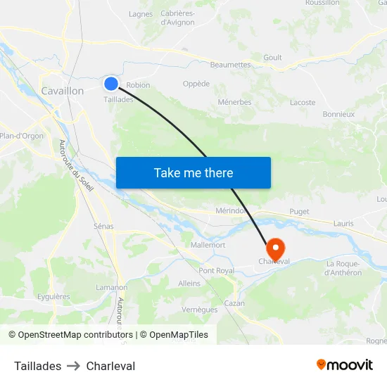 Taillades to Charleval map