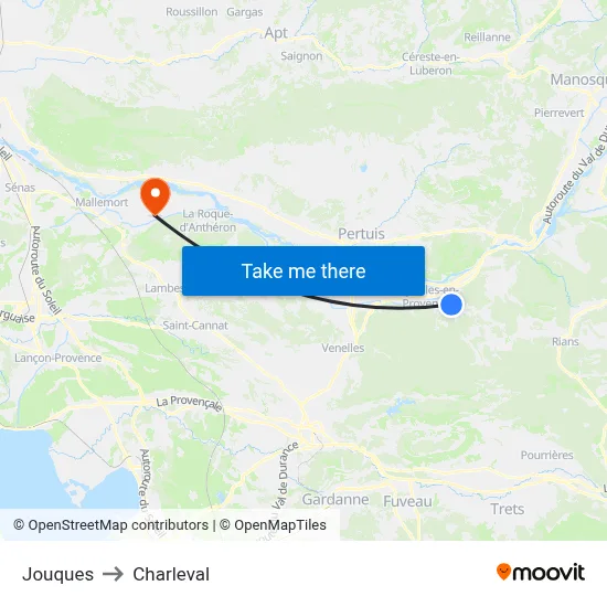 Jouques to Charleval map