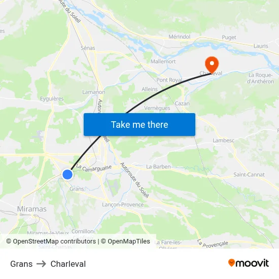 Grans to Charleval map