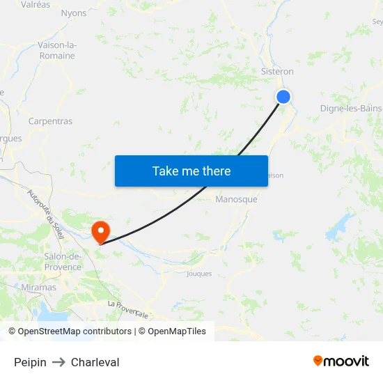 Peipin to Charleval map