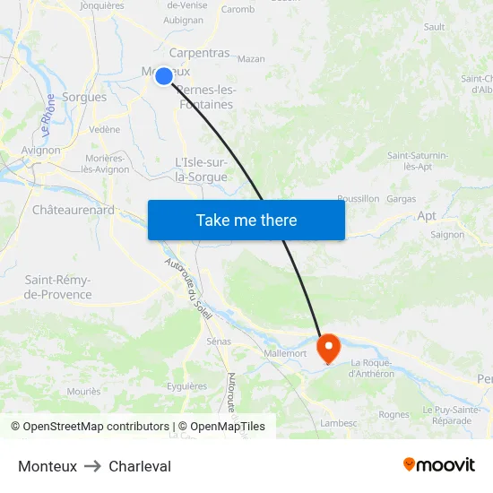 Monteux to Charleval map