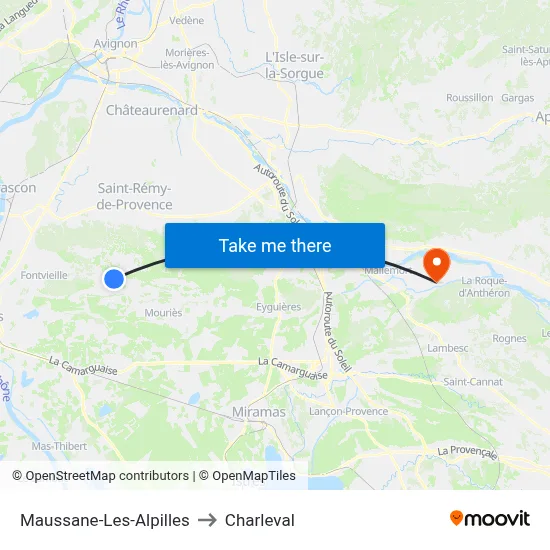 Maussane-Les-Alpilles to Charleval map