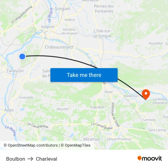 Boulbon to Charleval map