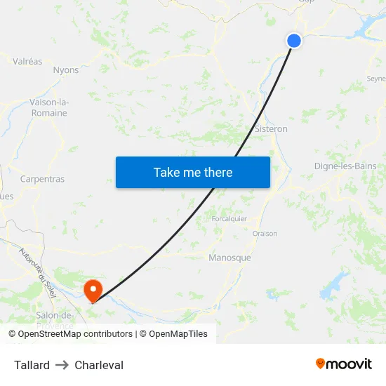 Tallard to Charleval map