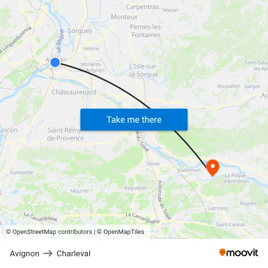 Avignon to Charleval map