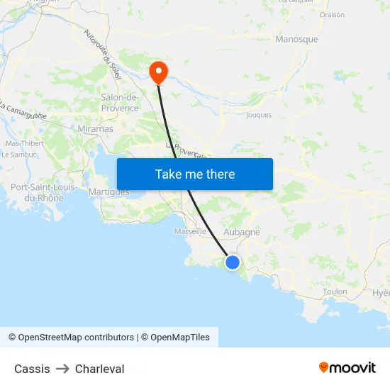 Cassis to Charleval map
