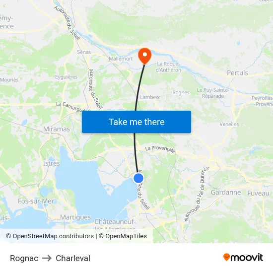 Rognac to Charleval map