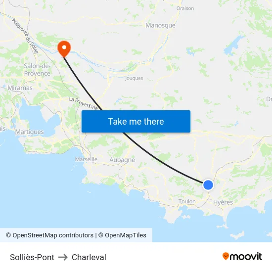 Solliès-Pont to Charleval map