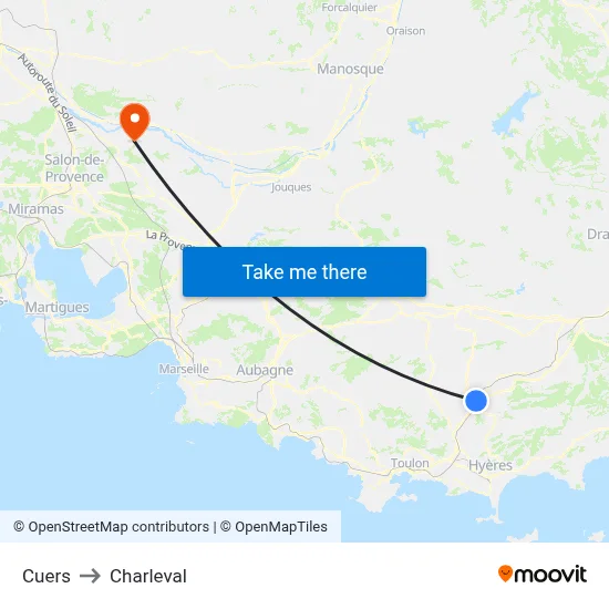 Cuers to Charleval map