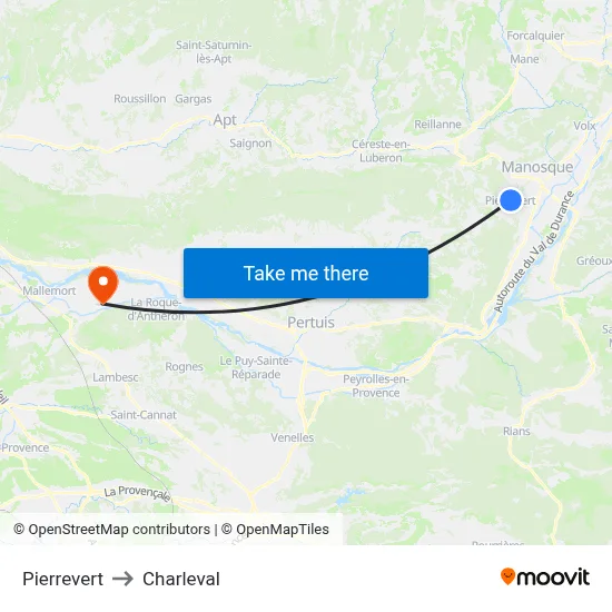 Pierrevert to Charleval map