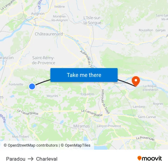 Paradou to Charleval map