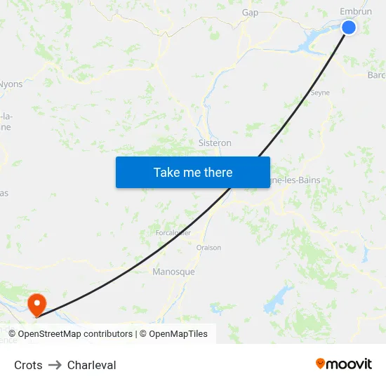 Crots to Charleval map