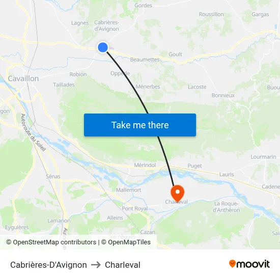 Cabrières-D'Avignon to Charleval map