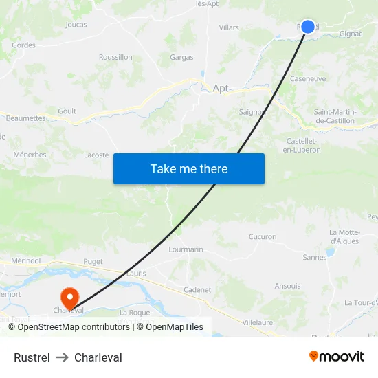 Rustrel to Charleval map