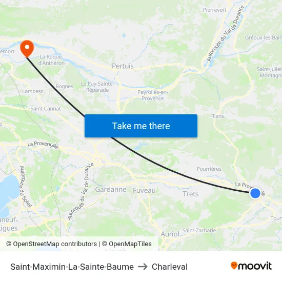 Saint-Maximin-La-Sainte-Baume to Charleval map