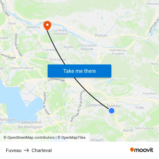 Fuveau to Charleval map