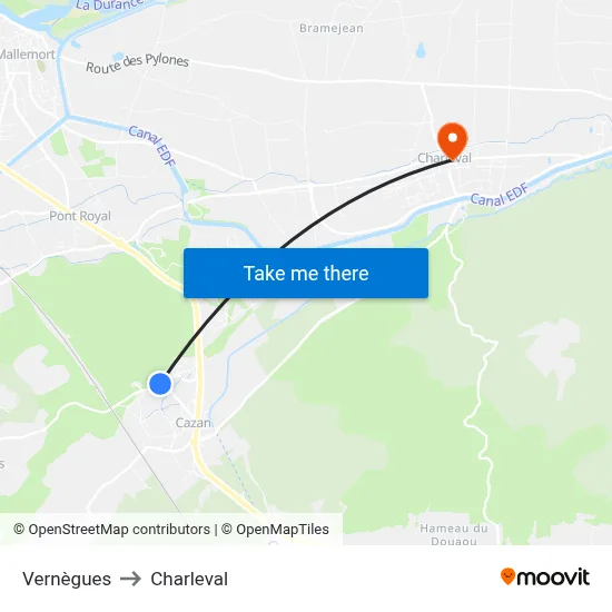 Vernègues to Charleval map