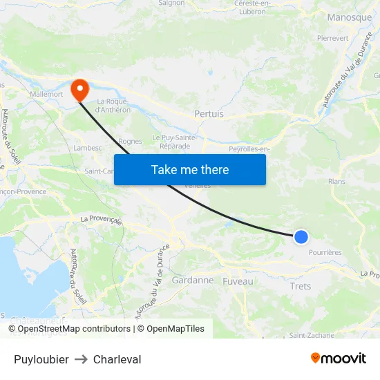 Puyloubier to Charleval map