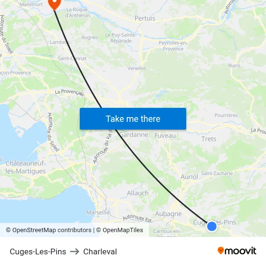 Cuges-Les-Pins to Charleval map