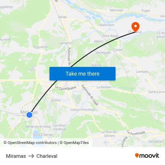 Miramas to Charleval map
