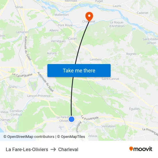 La Fare-Les-Oliviers to Charleval map
