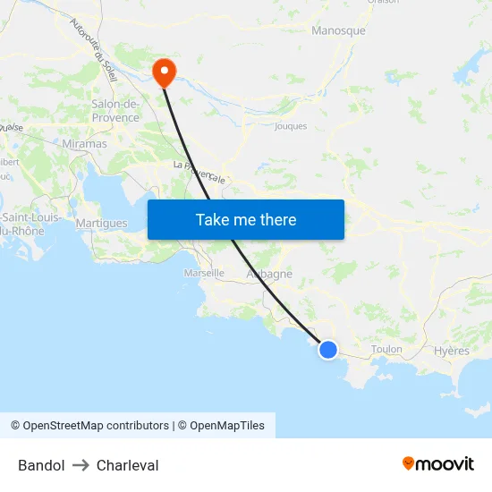Bandol to Charleval map