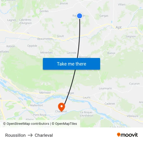 Roussillon to Charleval map