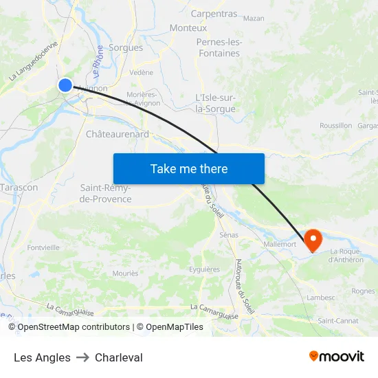 Les Angles to Charleval map