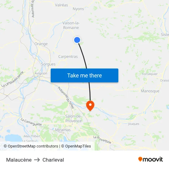 Malaucène to Charleval map