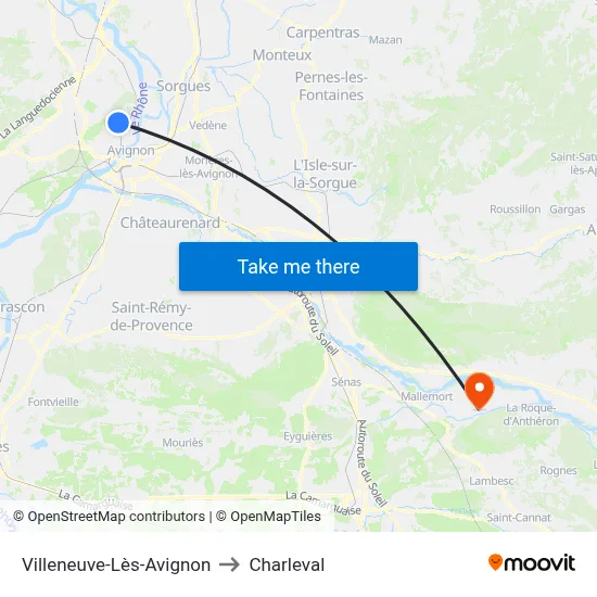 Villeneuve-Lès-Avignon to Charleval map