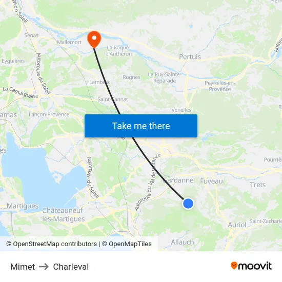 Mimet to Charleval map