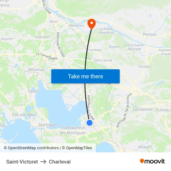 Saint-Victoret to Charleval map