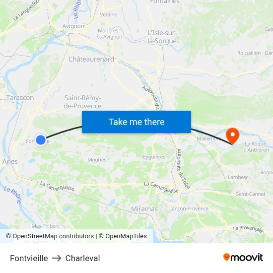 Fontvieille to Charleval map