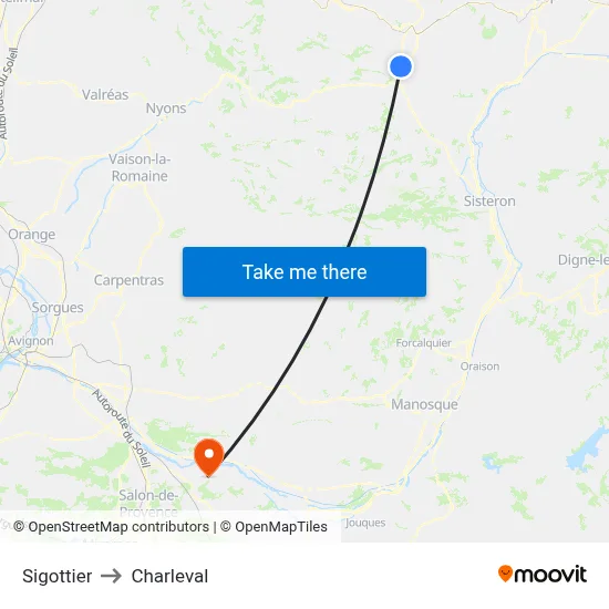 Sigottier to Charleval map