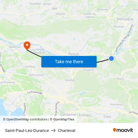 Saint-Paul-Lès-Durance to Charleval map