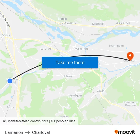 Lamanon to Charleval map