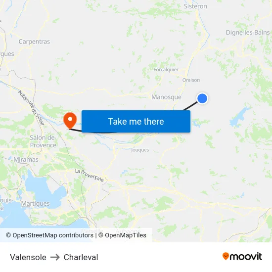 Valensole to Charleval map